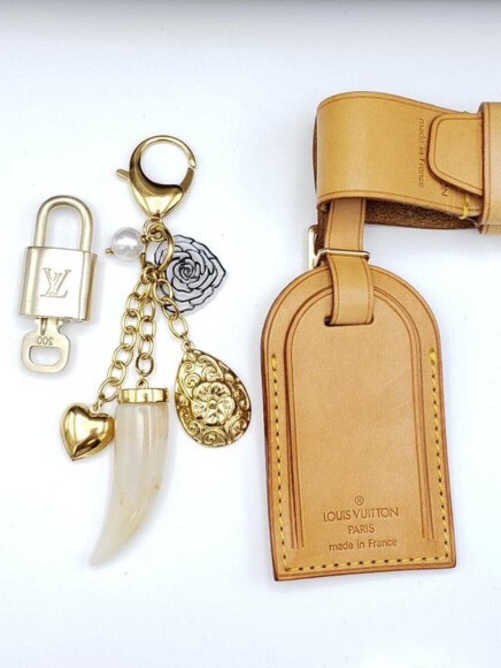 Authentic Louis Vuitton Luggage Nametag and Gold Padlock with Unbranded Keycharm